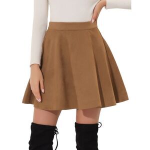 Faux Suede Aline Flare Mini Skirt Brown